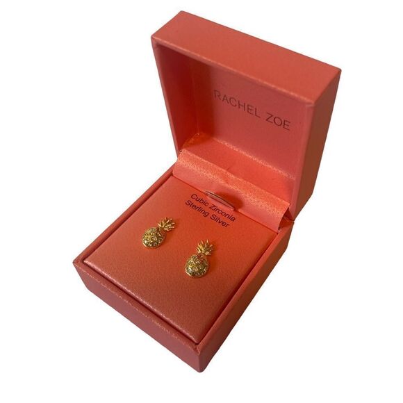 Rachel Zoe Delicate Looking Sterling Silver Gold Toned Pineapple Post Earrings - Picture 4 of 6